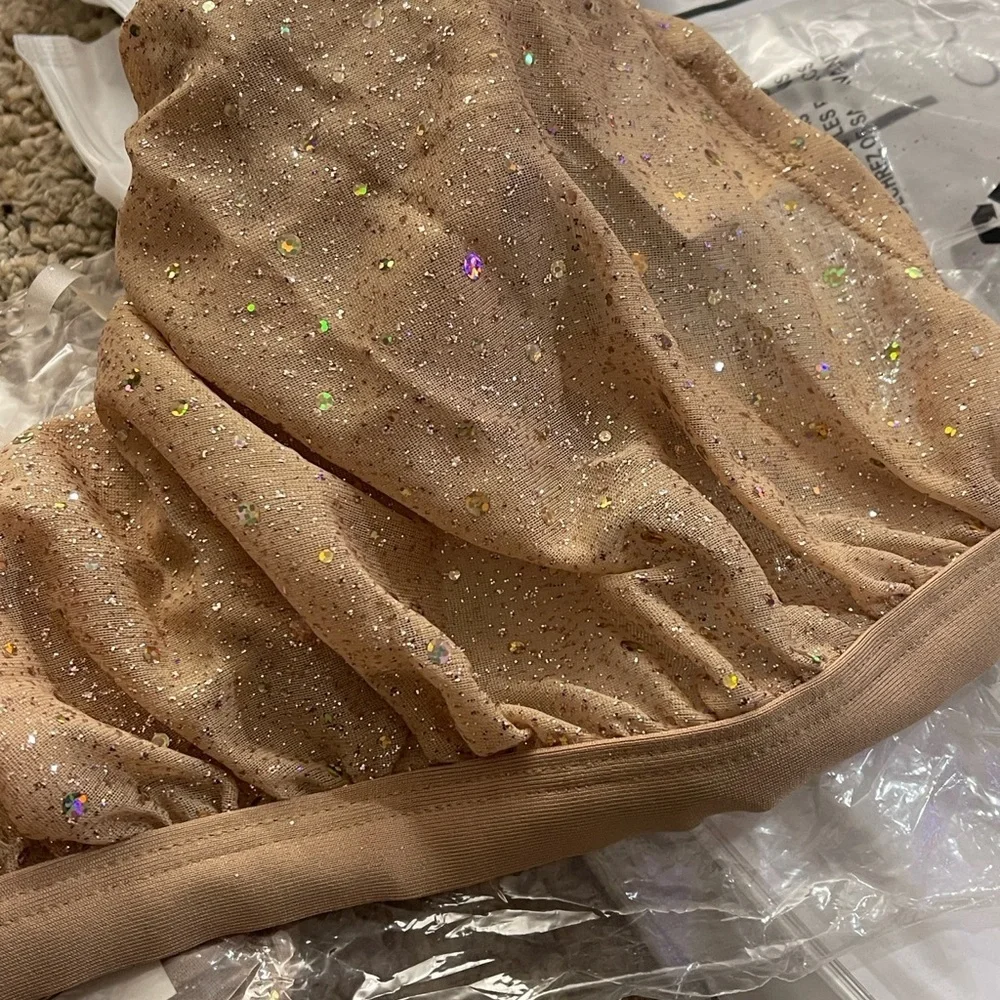 Body Wrappers 12-14 Nude gold Shimmer Halter Crop Top Dancewear Jazz Tap Lyrical
